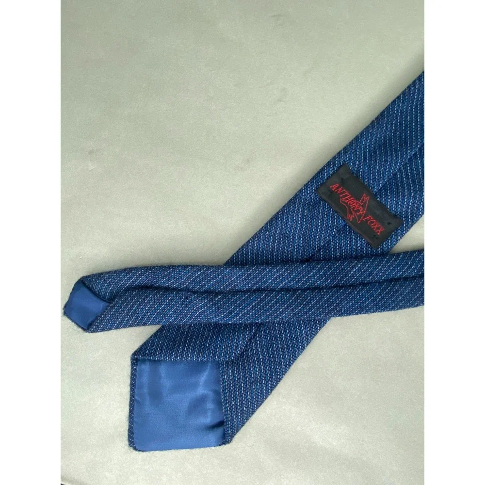 Anthony Foxx Mens Necktie Blue Textured Striped Classic‎ Business Formal Tie